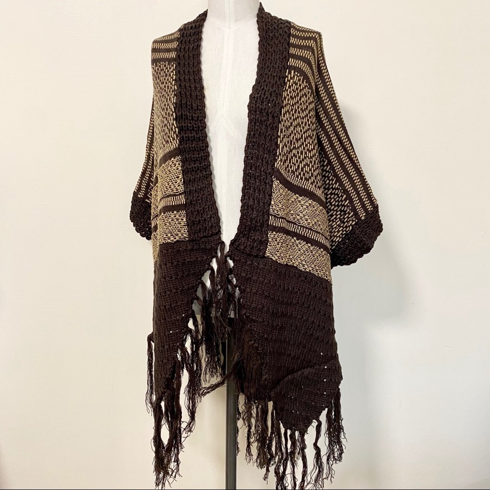 VERTIGO Allover Print Fringe Kimono Cardigan Size Medium New